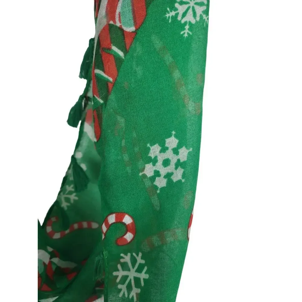 Womens Infinity Scarf Green Candy Cane Snowflake Sheer 34x21 In Holiday‎
